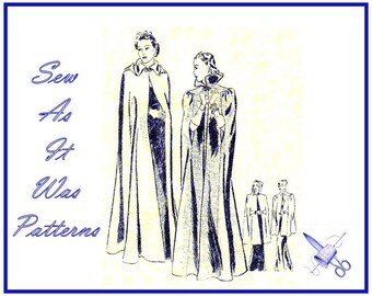 1930s Butterick 7687 Deltor Cape Clutch Opera Coat Collar Hood Drapes Gathers Evening Length Vintage Sewing Pattern Size 16 Bust 38" 97cm
