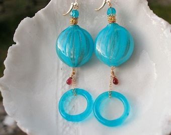 Murano Long Blue Blown Glass Earrings