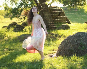 Dresses, Vintage Dress, Gunne Sax, Vintage Lace and Pink Strapless Gunne Sax Dress - Small/Medium
