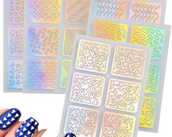 6 Sheets 24 Different Hollow Irregular Stencils Nail Vinyls Laser 3D Image Transfer Guide Template Nail Art Hollow Sticker