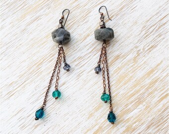 Labradorite Earrings, Fringe Earrings, Boho Jewelry, Long Earrings, Dangle Earrings, Hypoallergenic Niobium Earrings, Labradorite Jewelry