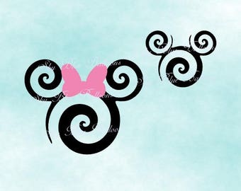 Swirl Mickey Svg, Disney SVG, Mickey SVG File, Minnie Svg, Vinyl Cutting File, Minnie DXF File, Mickey Silhouette, Cricut, Disney Dxf