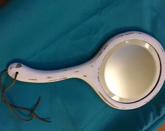 Vintage Wooden Hand Mirror Shabby Chic