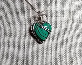 Green Malachite with Sterling Silver wrapping