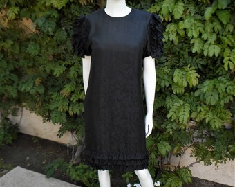Vintage 1980's I. Magnin Black Silk Dress - Size 8