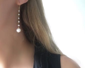 White freshwater pearl dangle earrings - bridal earrings, June birthstone gift for her