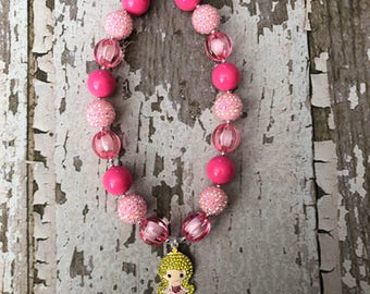 Sleeping Beauty Necklace - Disney Princess Aurora Jewelry Set - Disney Princess Kids Birthday Party Girl Gift Chunky Bead Bubble Gum