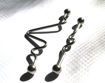 Industrial Barbell, Upper Ear Earring, Wave Industrial Barbell, Heart Beat Industrial Barbell, Minimalist Barbell, Ear Body Jewelry