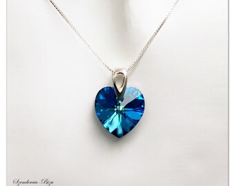 Silver pendant, Swarovski Heart, Heart 14mm, Bermuda Blue, Heart pendant, Bermuda Blue pendant, Turquoise pendant, Turquoise Heart