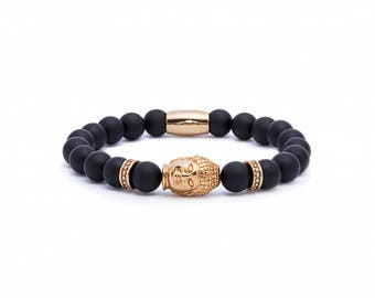 Buddha Bracelet, Gold Buddha, Onyx gemstones