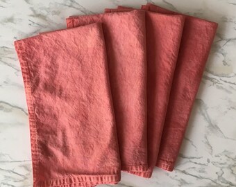 Pink cloth napkin set, four hand dyed reusable napkins, pink cotton napkins, naturally dyed napkins