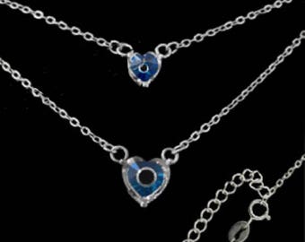 Sterling Silver Necklace - Double Chain w/ Two Mati Hearts, Made In Greece