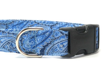 Blue Paisley Dog Collar, Pet Neckwear, Pet Supplies, Pet Accessories