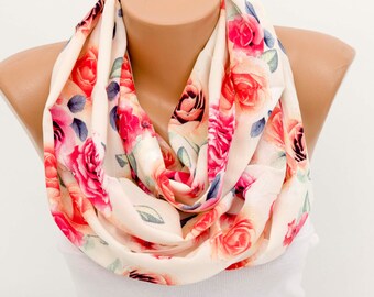 SALE floral summer scarf ,cotton scarf ,infinity scarf ,loop scarf ,pink
