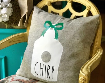 Rae Dunn Inspired Chirp Birdhouse Decorative Pillow