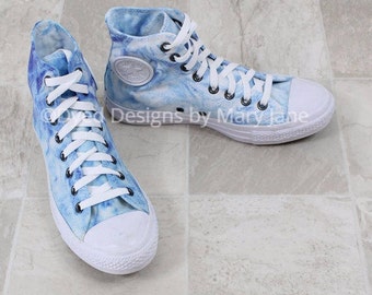 Chuck Taylor All Stars, Dyed Converse shoes, blue marble converse, hand dyed marbled converse, converse all star