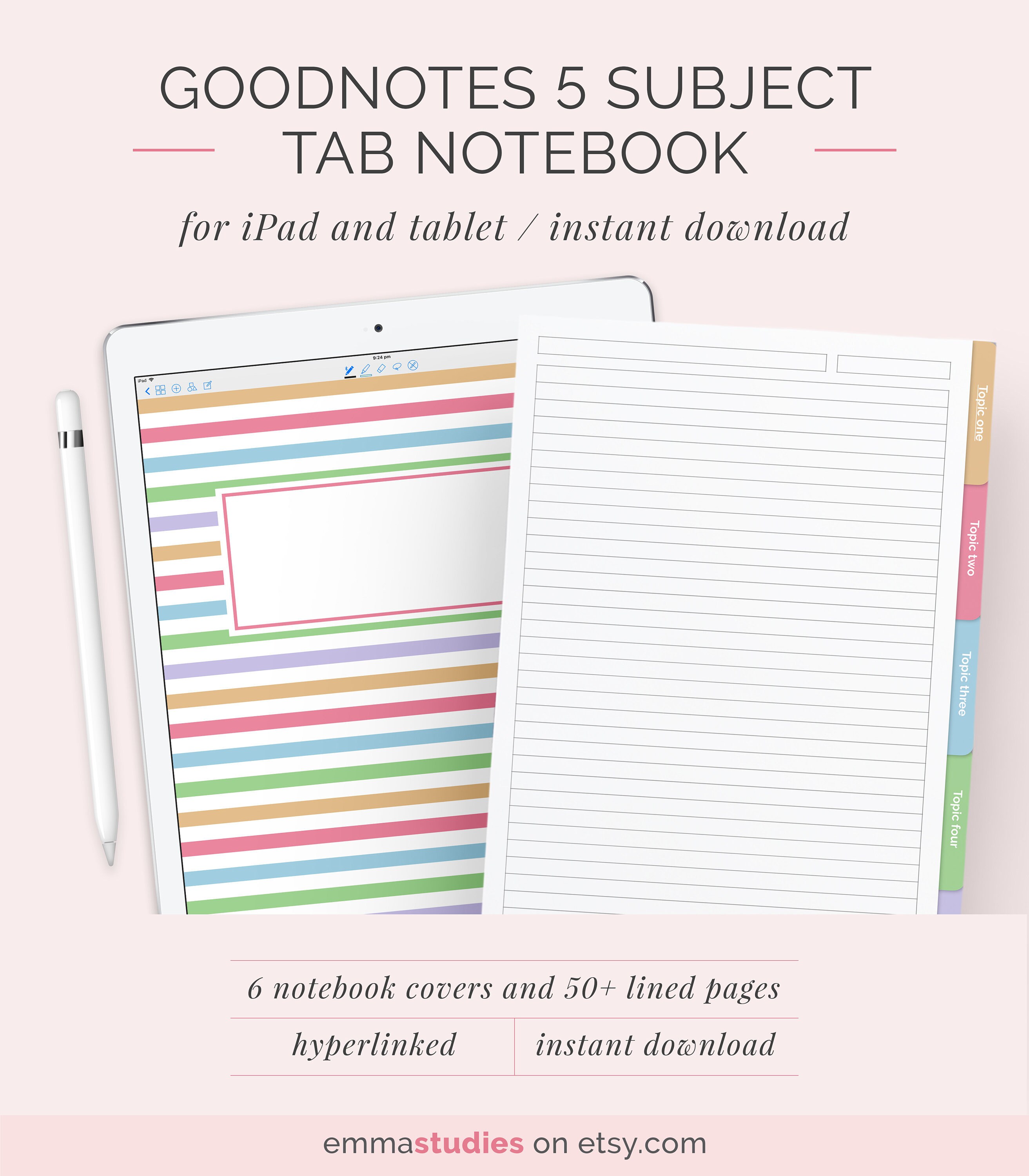 GoodNotes 5 Subject Student Notebook Template Digital Lined