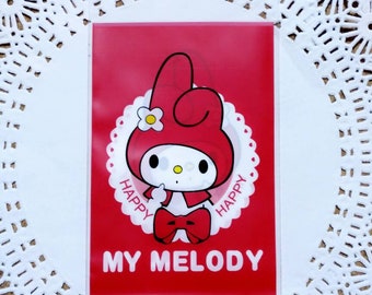20 my melody Cookie bags ,cello bag,clear plastic bag,adhesive (7 x 10 cm.)
