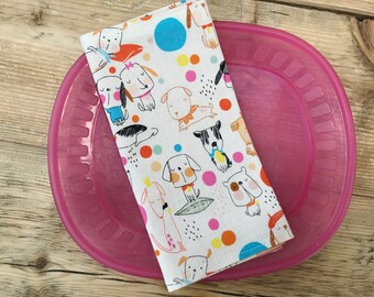 Kids Napkins - Puppy Friends - Set of 2 Kid's Size Reversible Napkins