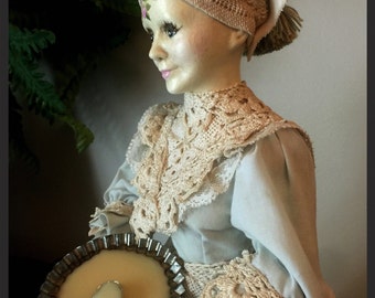 Hand Painted Vintage Altered Bisque Doll "Nettie"