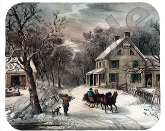Mouse Pad; Currier Ives - American Homestead Winter
