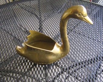 Mid-Century Brass Swan Planter, Brass Centerpiece,