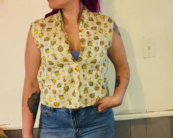 Unique vintage clock print button up shirt