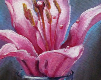 Pink Lily - original daily painting by Kellie Marian Hill