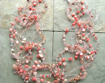 Mermaid's Lei Coral and Shell Wire Crochet Necklace