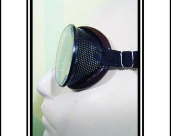 Vintage Safety Goggles With Ventilated Black Metal Frames And Brown Accent. Clear Lenses
