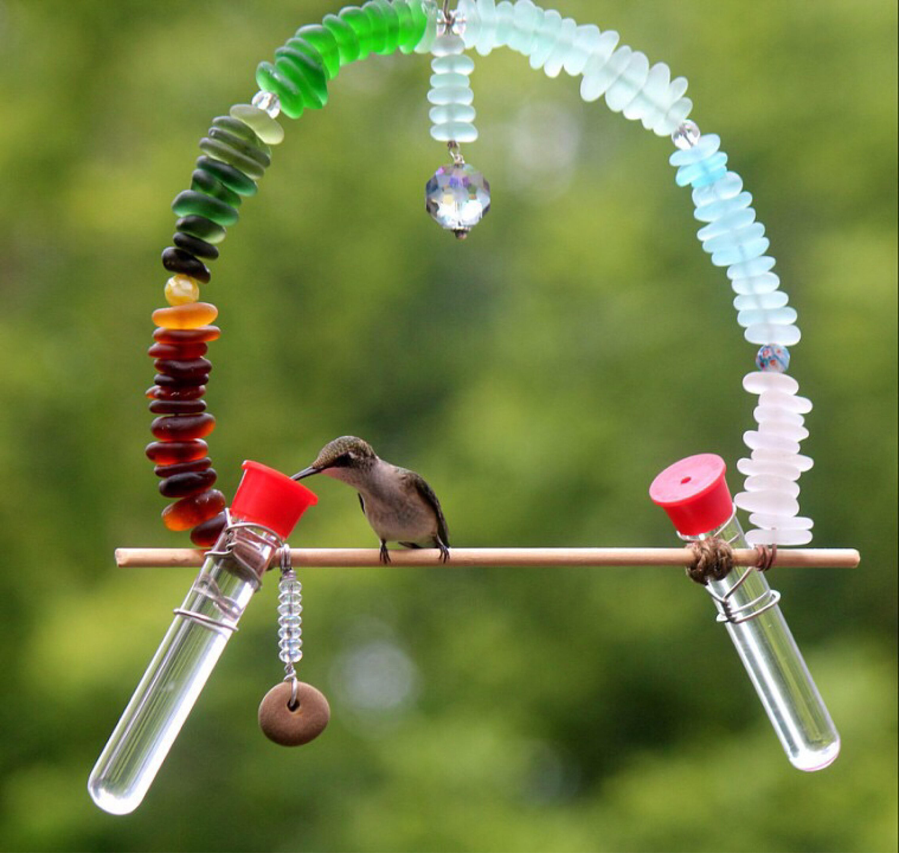 Sea Glass Hummingbird Swing / Hummingbird Swing with Feeder