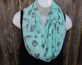 Mint Green Sea Shell Infinity Scarf