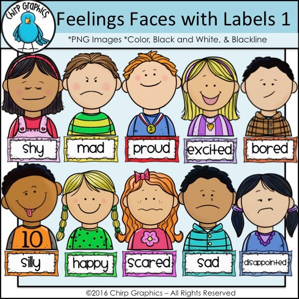Kinder Gefühle Gesichter und Etiketten Clip Art Set 1