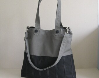 Sale - Black/Grey Canvas Bag, tote, purse, women, everyday bag, crossbody bag, messenger bag, adjustable Strap