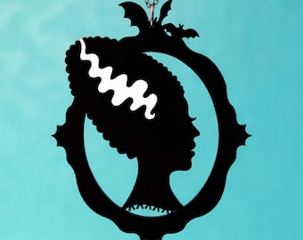 Bride of Frankenstein Silhouette Necklace - Laser Cut Acrylic (C.A.B. Fayre Original Design)