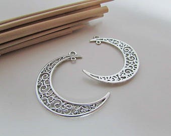Moon 4 4 x 3.2 cm sterling silver antique-hole 2 mm - 412.22