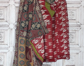 Vintage Kantha Quilt India Sari Blanket Throw Handmade Boho