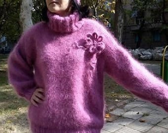 Hand knitted longhair mohair sweater