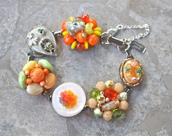Vintage Earring Bracelet, Bridesmaid Gift, Reclaimed, Upcycled, Under 40, Silver, Orange, Citrus, Jennifer Jones, Gift Set - Fruit Punch