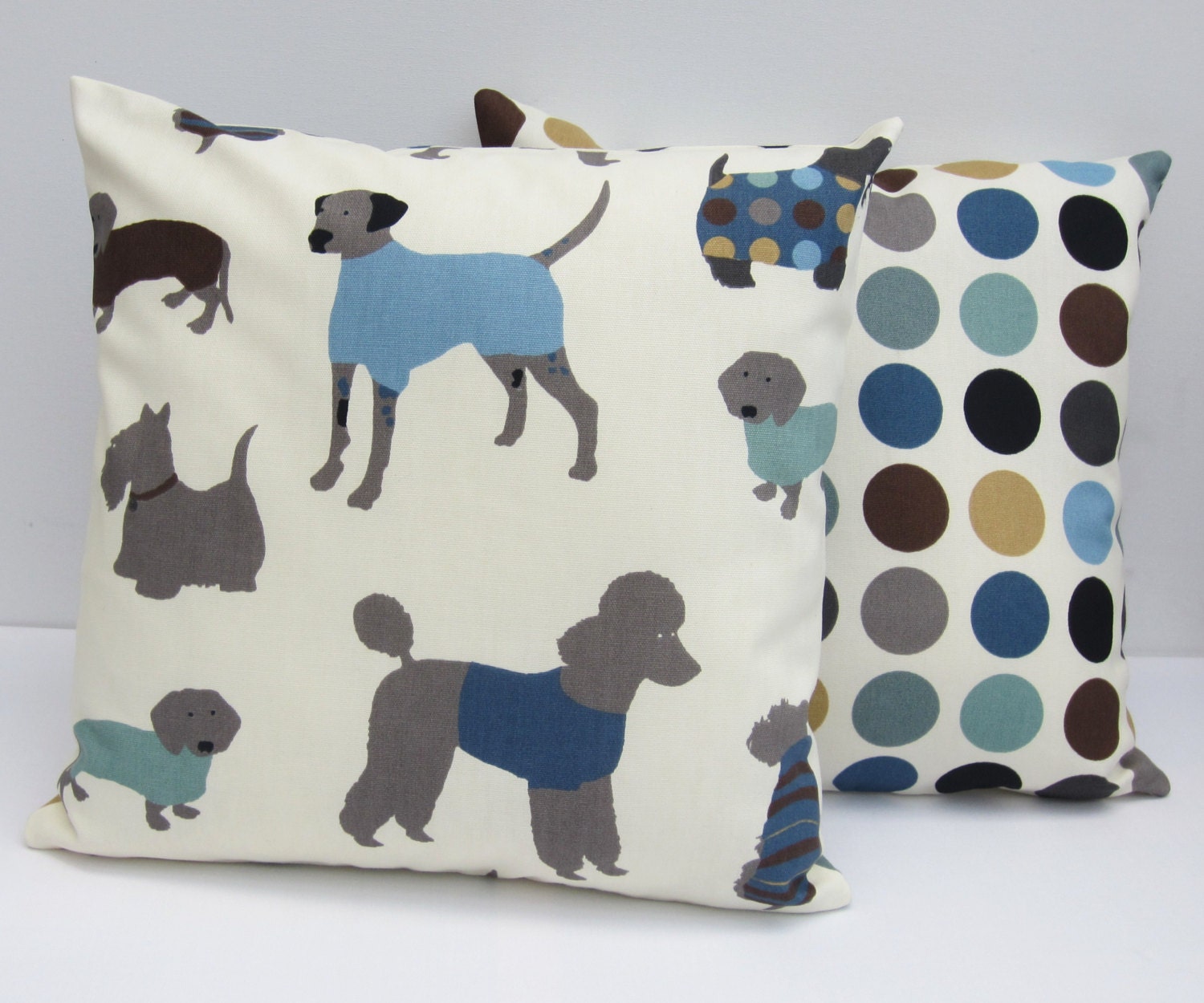 Pair of Dog Cushion Covers Dog Print Pillow Covers 16 x 16