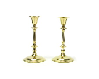 2 Vintage Mid Century Brass Danish Candlestick Candleholders - French Cottage Chic - Dutch Denmark Candle Holders Spindle Stems - Wedding