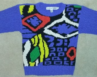 90s Chaus Bright Abstract Nubby Sweater Size Petite Small