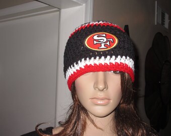 San Francisco 49ers Beanie Style Red Black White Hand Crochet