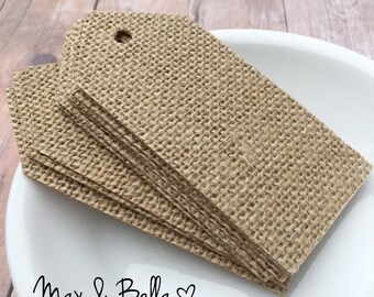 Burlap Tags - Mixed Media, Blank Tags, Escort Tags, Wedding Tags, Party Favor, DIY, Scrapbooking Media - Set of 12