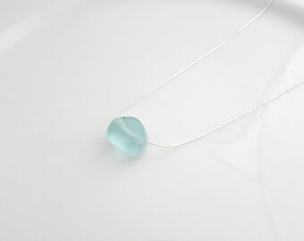 Sea Glass Necklace, Green Sea Glass Necklace, Opaque Aqua Sea Glass, UK Seller, Beach Glass, Sea Glass Jewellery, Beach Jewellery, Girl Gift