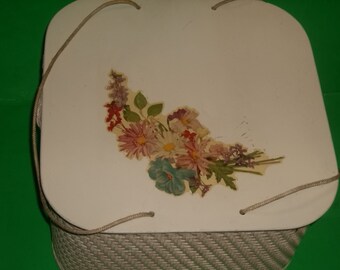 Wicker Basket Princess Sewing Box with Wooden Lids and 2 Extra Thread Caddies