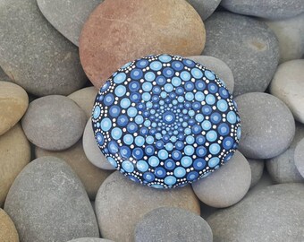 Blue Painted Mandala Stone - Meditation - Mandala Rock - Painted Rock - Mandala Art - Chakra - Mandalas - Ocean - Beach - Paperweight