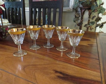 Beautiful Vintage Italian Made Cut Crystal Cordial Stemware Set of Five