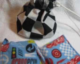 Boo boo bags gift set, rice filled flannel, therapy bags, heat therapy, cold therapy, boys gift set,auto racing, nascar, drawstring bag