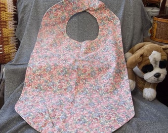 Senior Reversible Dining Bib, Pink Rose Garden Print